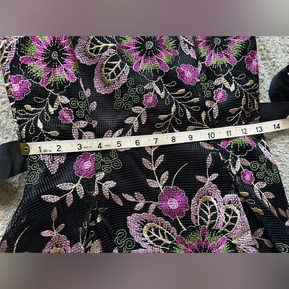 Tahari ARTHUR S.LEVINE boho Floral Embroidered Mesh Lace Tie Cocktail Dress SZ 2 - Picture 7 of 11